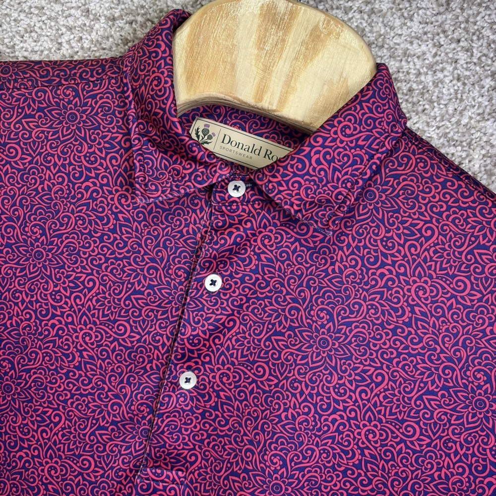 Donald Ross Polo Shirt Mens Medium Purple Floral Golf Lightweight Jersey